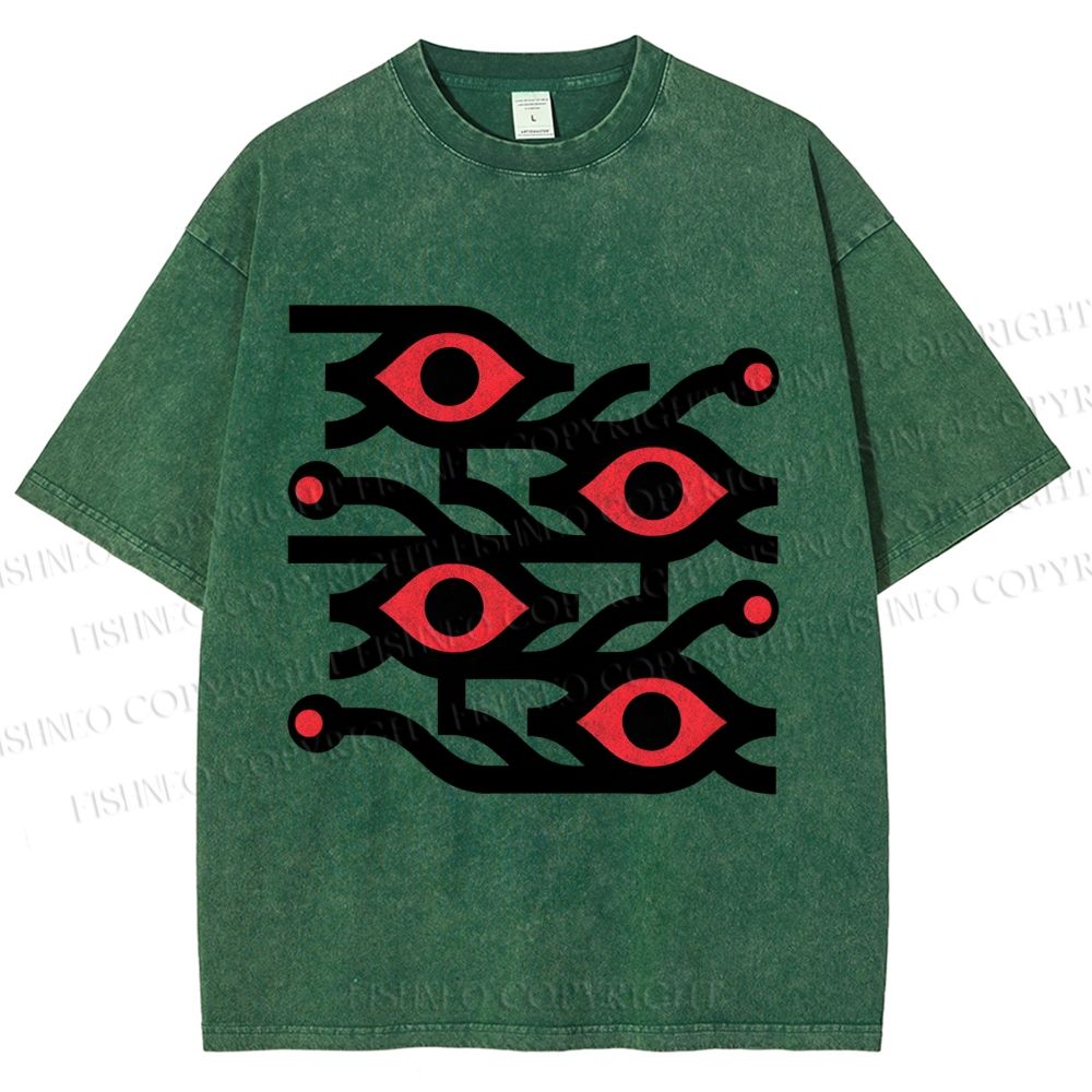 Unisex Artistic Geometric Eyes Printed Washed Tee
