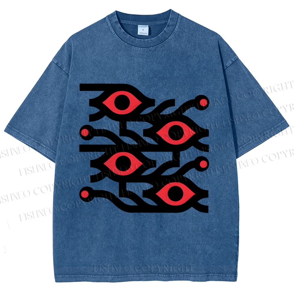 Unisex Artistic Geometric Eyes Printed Washed Tee