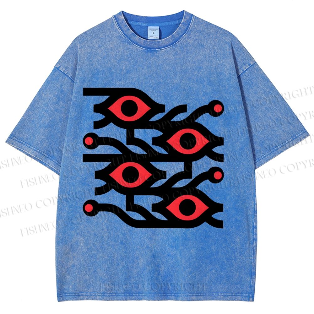 Unisex Artistic Geometric Eyes Printed Washed Tee