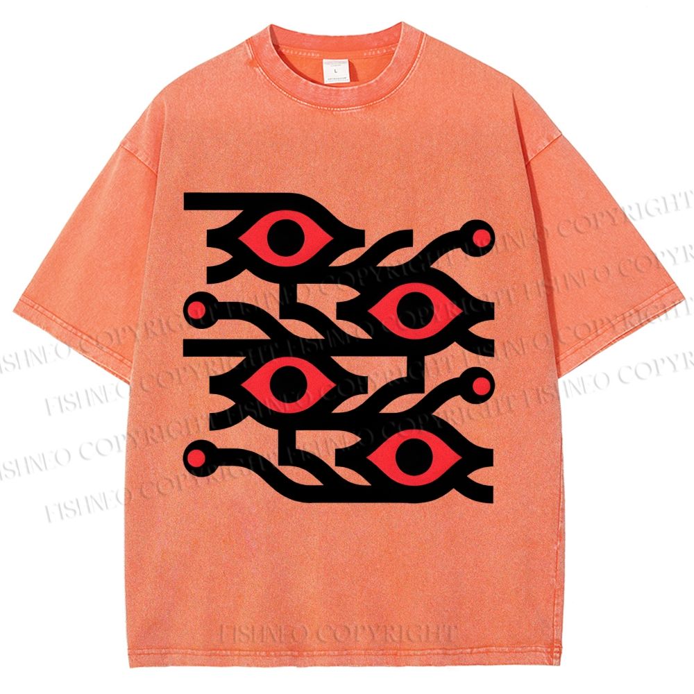 Unisex Artistic Geometric Eyes Printed Washed Tee