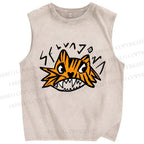 Unisex Tiger Printed Washed Tank Top