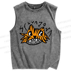 Unisex Tiger Printed Washed Tank Top