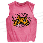 Unisex Tiger Printed Washed Tank Top