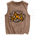 Unisex Tiger Printed Washed Tank Top