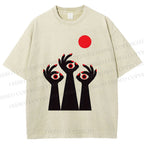 Unisex Artistic Hands Eyes Printed Washed Tee