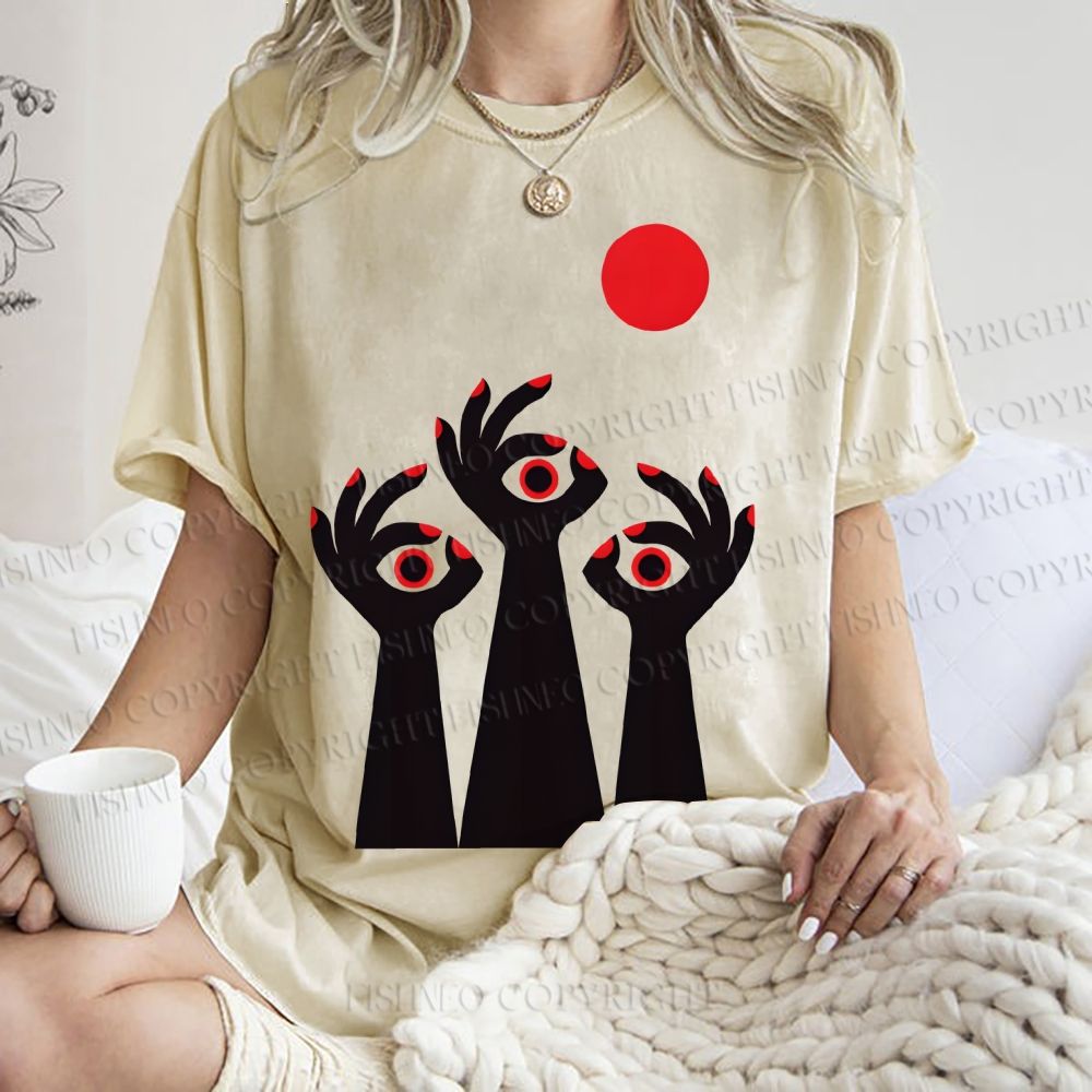 Unisex Artistic Hands Eyes Printed Washed Tee