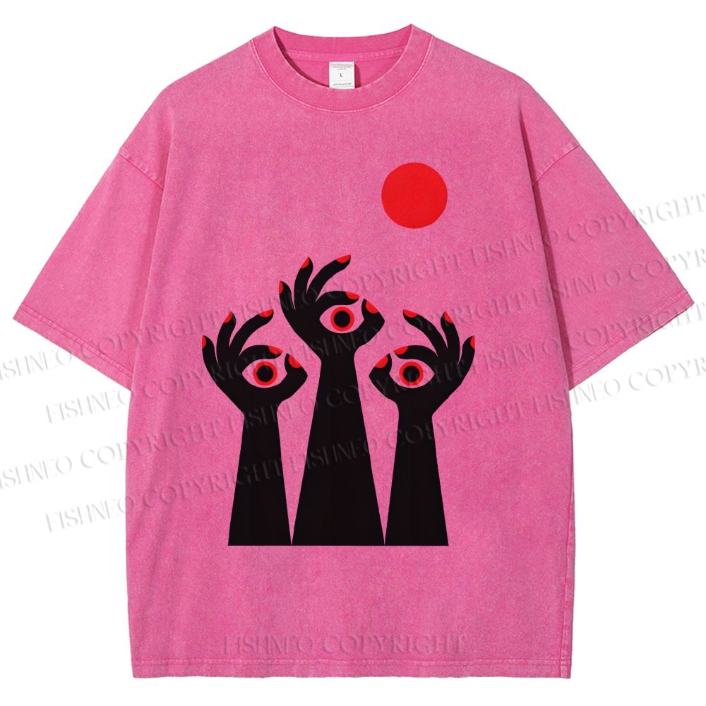 Unisex Artistic Hands Eyes Printed Washed Tee