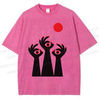 Unisex Artistic Hands Eyes Printed Washed Tee