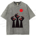 Unisex Artistic Hands Eyes Printed Washed Tee