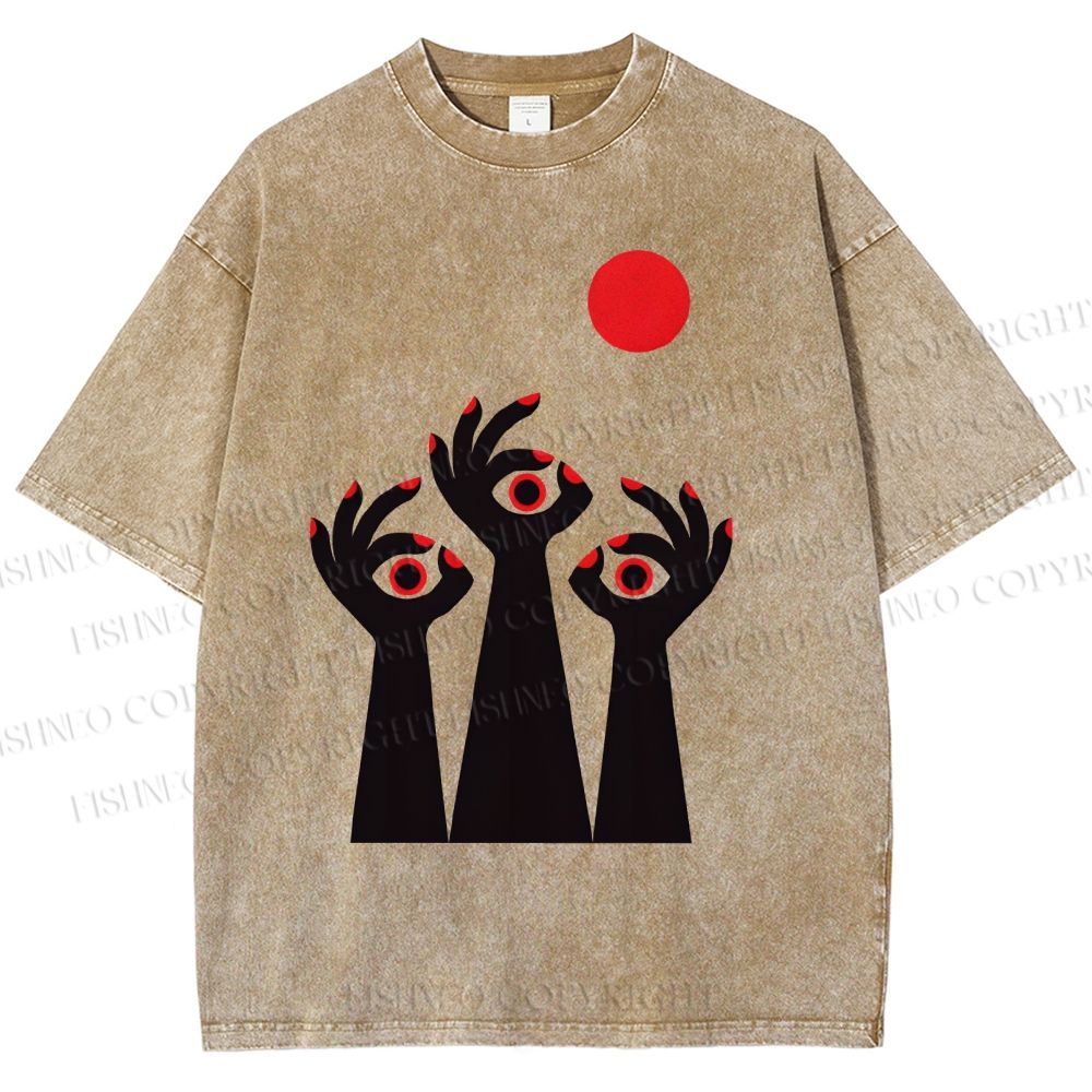 Unisex Artistic Hands Eyes Printed Washed Tee
