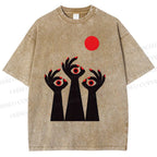 Unisex Artistic Hands Eyes Printed Washed Tee