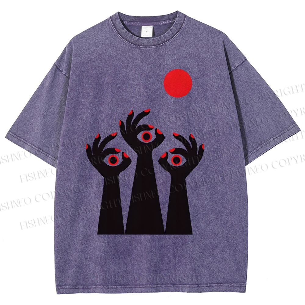 Unisex Artistic Hands Eyes Printed Washed Tee