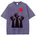 Unisex Artistic Hands Eyes Printed Washed Tee