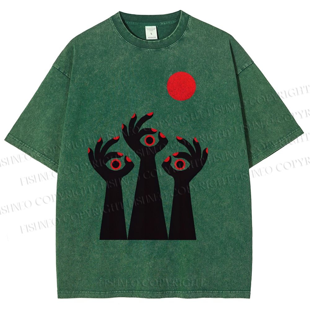 Unisex Artistic Hands Eyes Printed Washed Tee