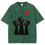 Unisex Artistic Hands Eyes Printed Washed Tee