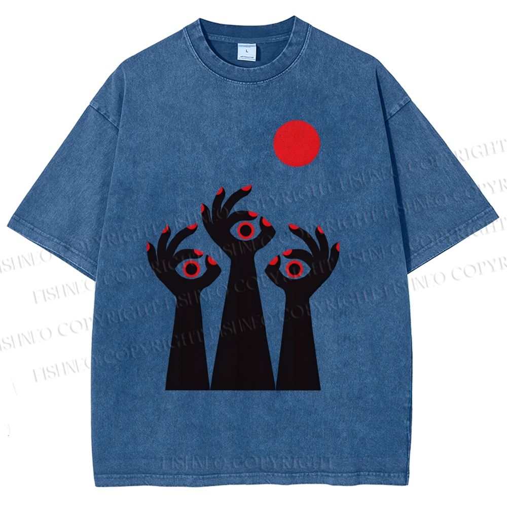 Unisex Artistic Hands Eyes Printed Washed Tee