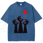 Unisex Artistic Hands Eyes Printed Washed Tee