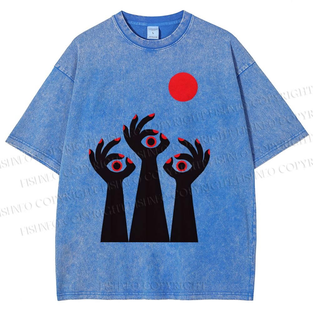 Unisex Artistic Hands Eyes Printed Washed Tee