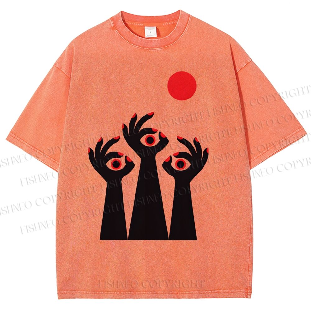 Unisex Artistic Hands Eyes Printed Washed Tee