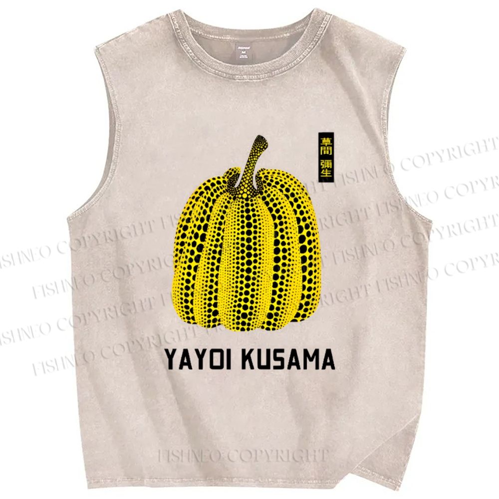Unisex Yayoi Kusama Pumpkin Vintage Japanese Printed Washed Tank Top