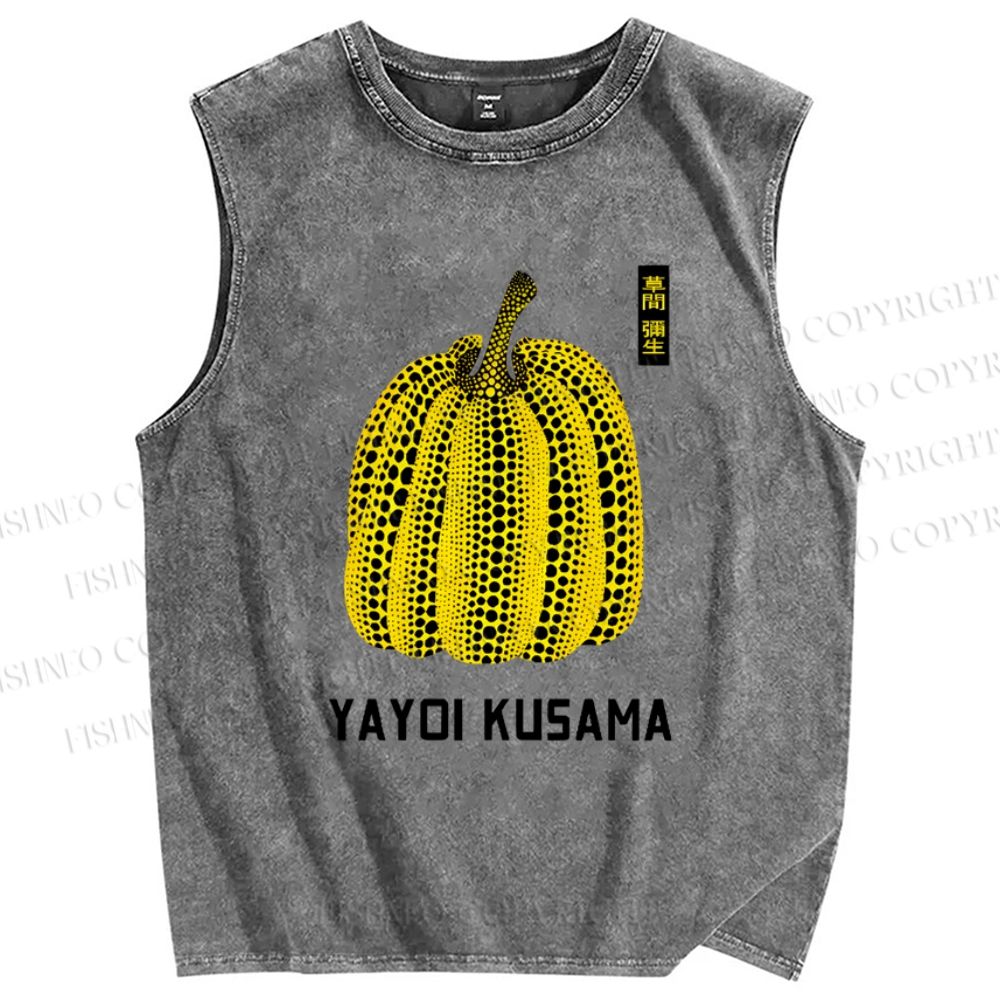 Unisex Yayoi Kusama Pumpkin Vintage Japanese Printed Washed Tank Top