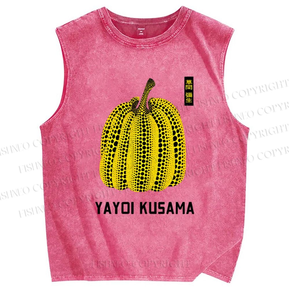 Unisex Yayoi Kusama Pumpkin Vintage Japanese Printed Washed Tank Top