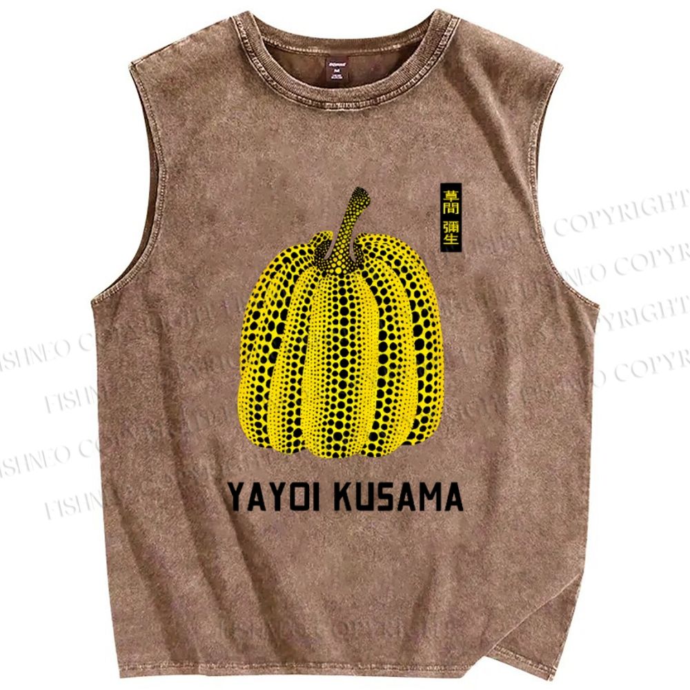 Unisex Yayoi Kusama Pumpkin Vintage Japanese Printed Washed Tank Top