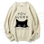 Unisex Black Cat Watching Your Work Vintage Printed Sweatshirt