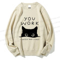 Unisex Black Cat Watching Your Work Vintage Printed Sweatshirt