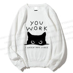 Unisex Black Cat Watching Your Work Vintage Printed Sweatshirt