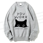 Unisex Black Cat Watching Your Work Vintage Printed Sweatshirt