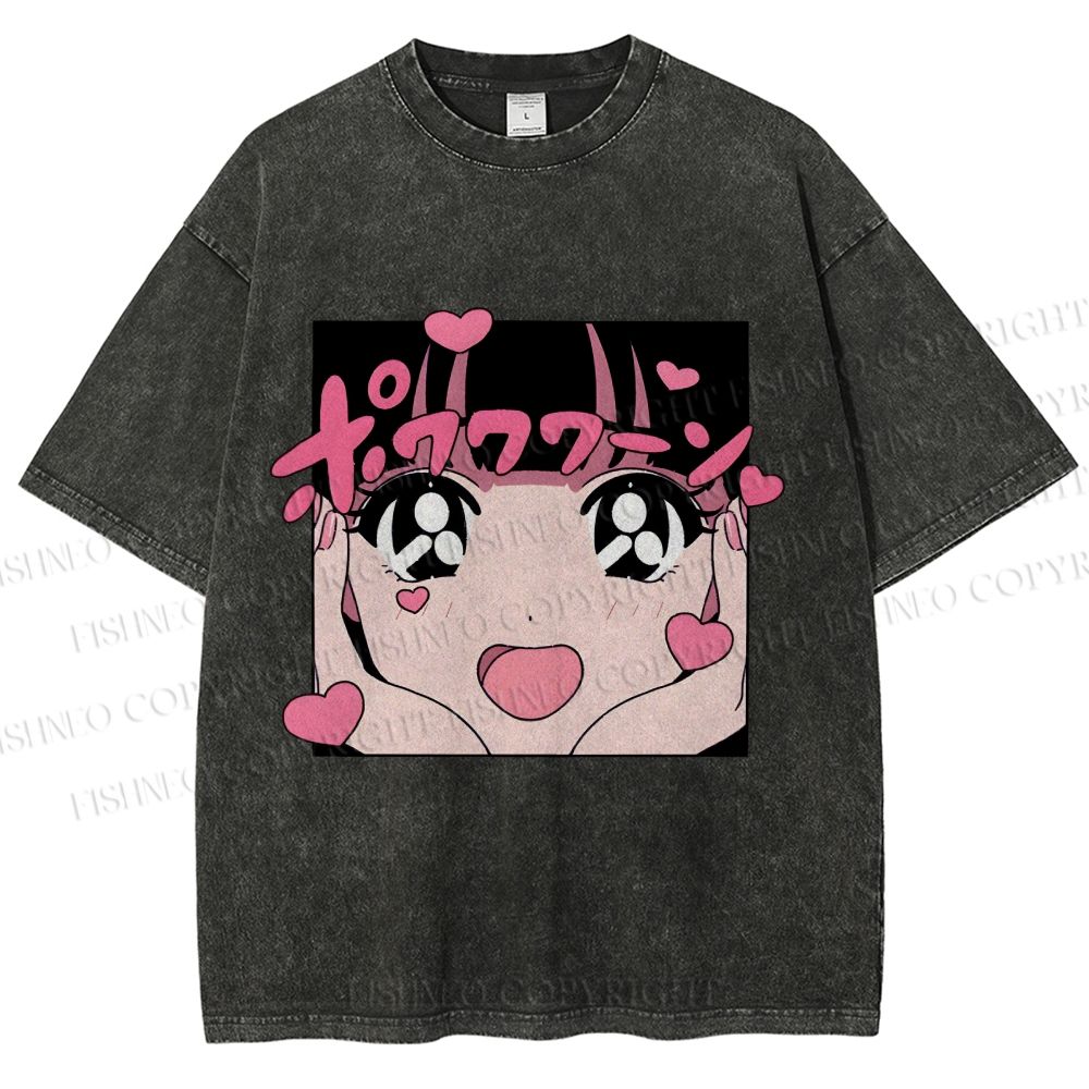 Unisex Vintage Japanese Anime Printed Washed Tee