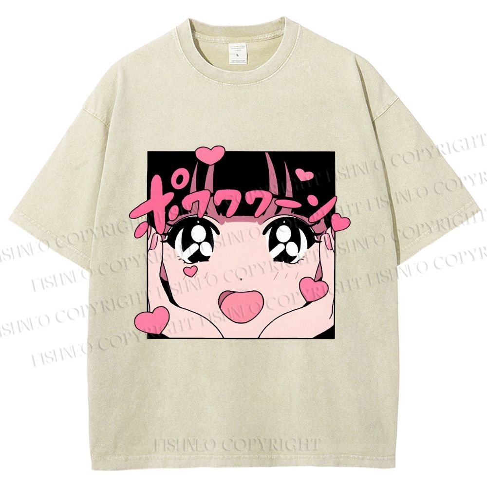 Unisex Vintage Japanese Anime Printed Washed Tee