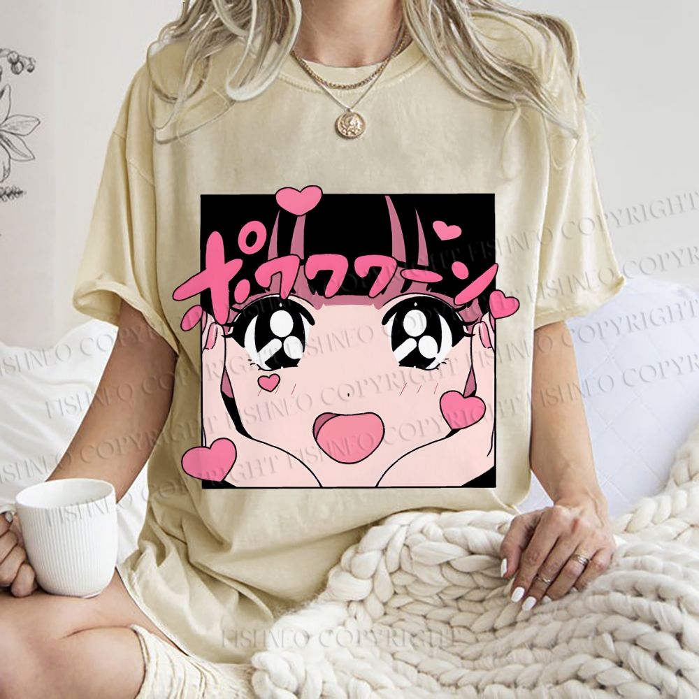 Unisex Vintage Japanese Anime Printed Washed Tee