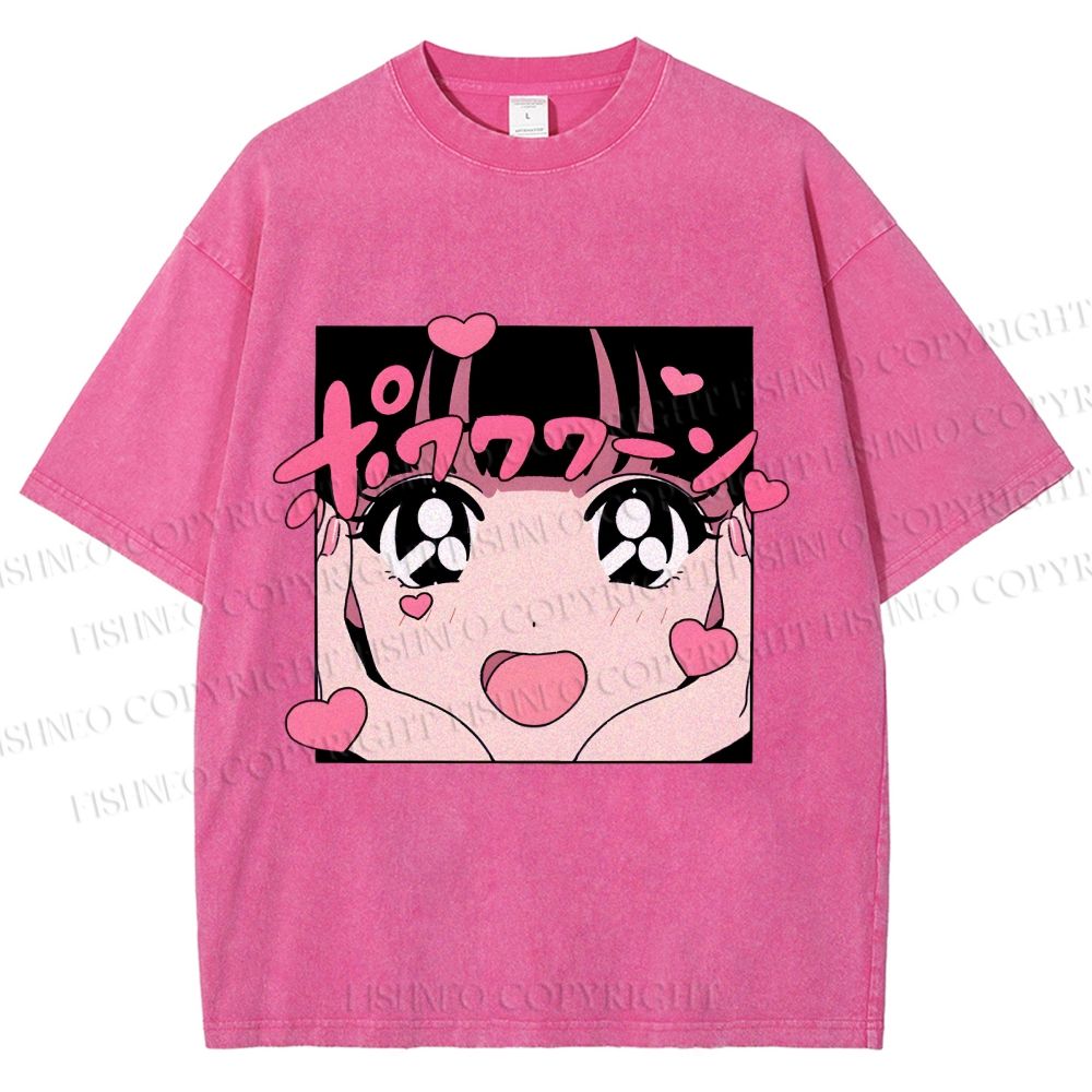 Unisex Vintage Japanese Anime Printed Washed Tee