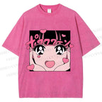 Unisex Vintage Japanese Anime Printed Washed Tee