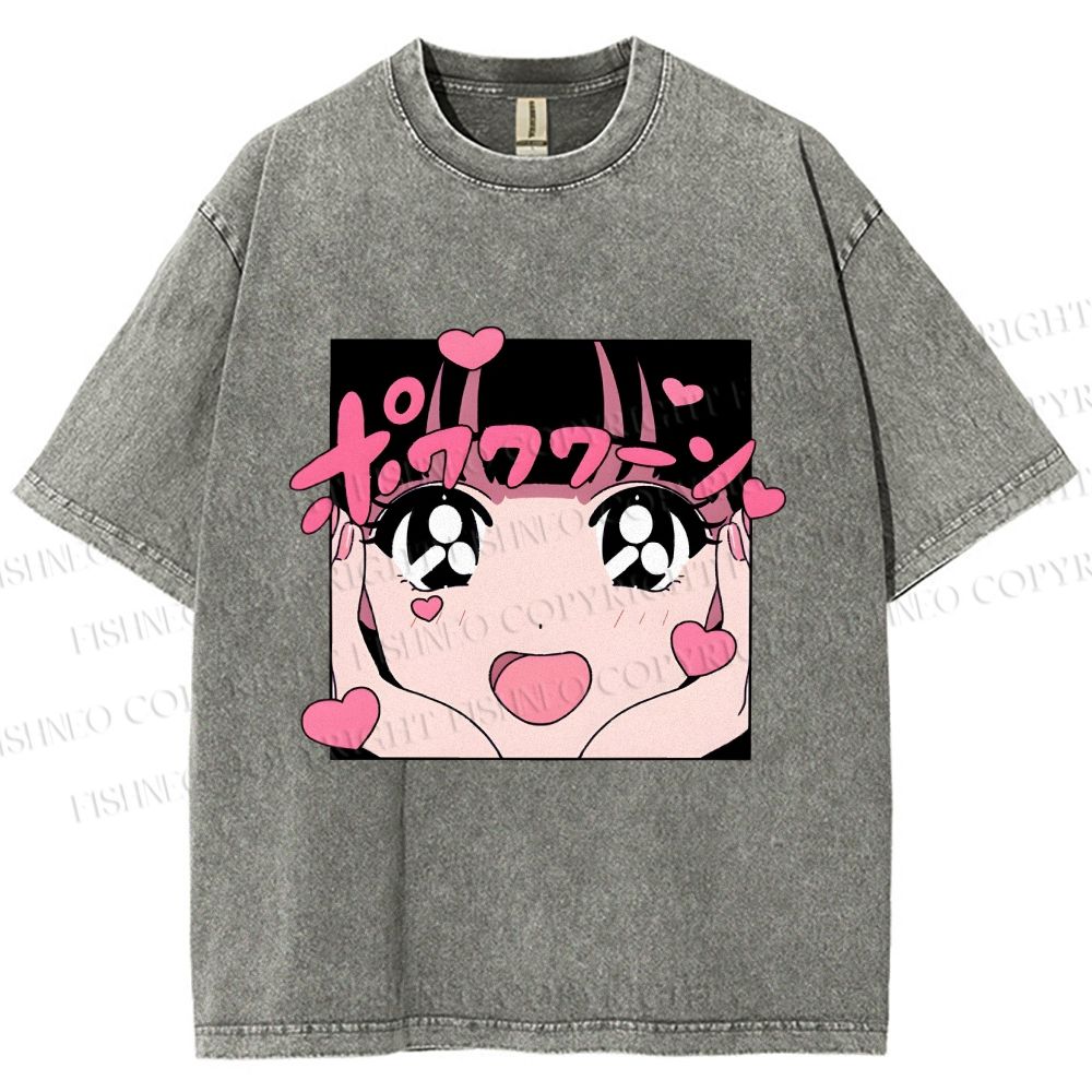 Unisex Vintage Japanese Anime Printed Washed Tee