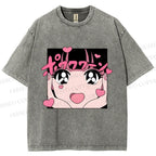 Unisex Vintage Japanese Anime Printed Washed Tee
