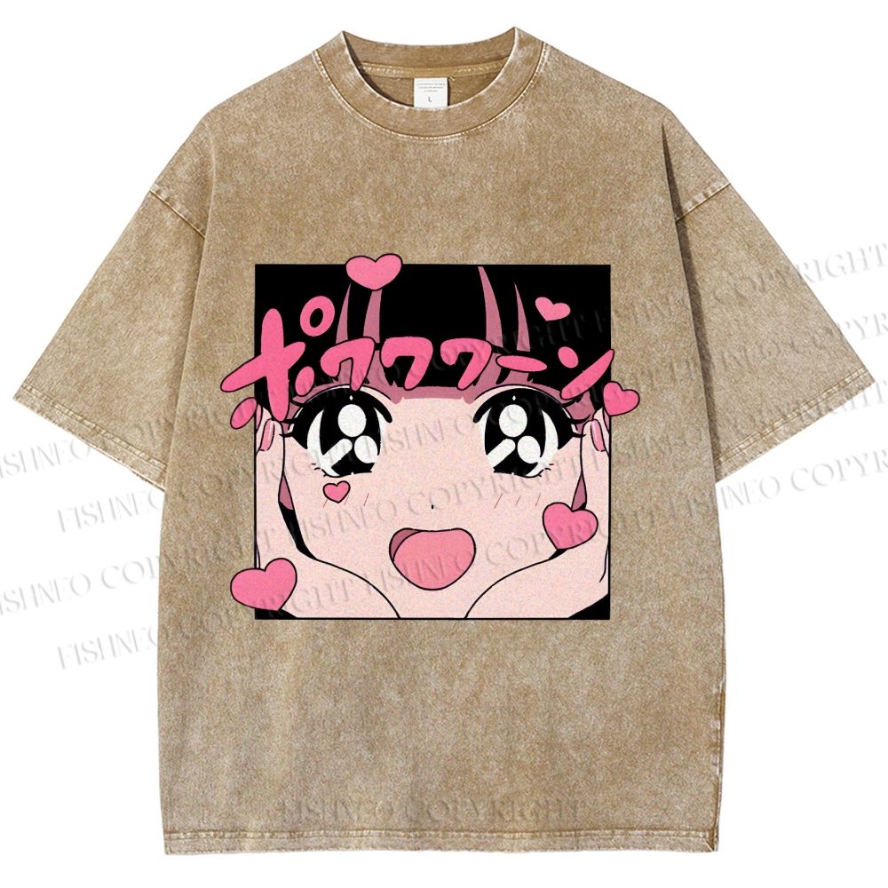 Unisex Vintage Japanese Anime Printed Washed Tee