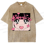 Unisex Vintage Japanese Anime Printed Washed Tee