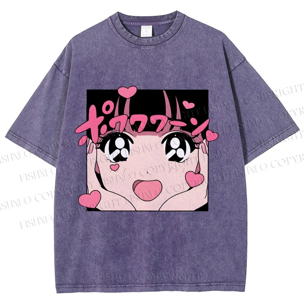 Unisex Vintage Japanese Anime Printed Washed Tee