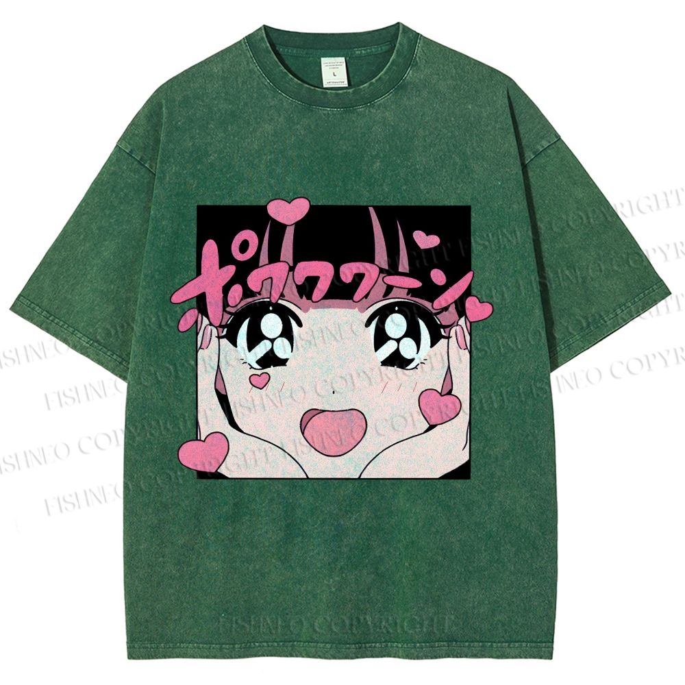 Unisex Vintage Japanese Anime Printed Washed Tee