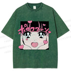 Unisex Vintage Japanese Anime Printed Washed Tee