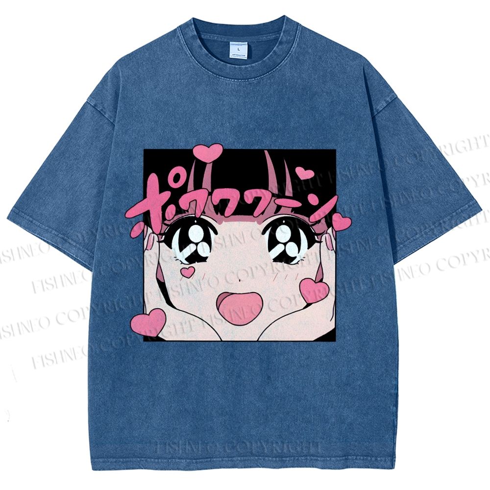 Unisex Vintage Japanese Anime Printed Washed Tee