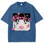 Unisex Vintage Japanese Anime Printed Washed Tee