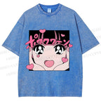 Unisex Vintage Japanese Anime Printed Washed Tee
