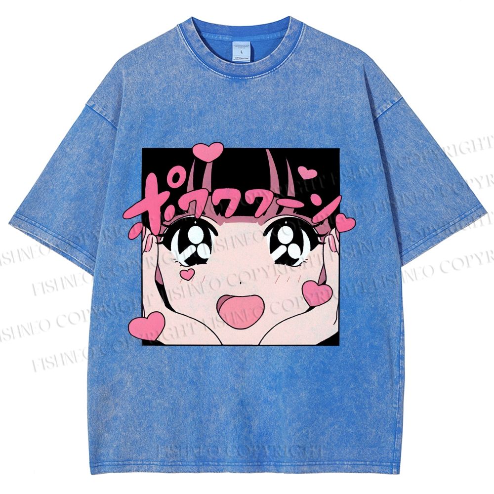 Unisex Vintage Japanese Anime Printed Washed Tee
