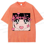 Unisex Vintage Japanese Anime Printed Washed Tee