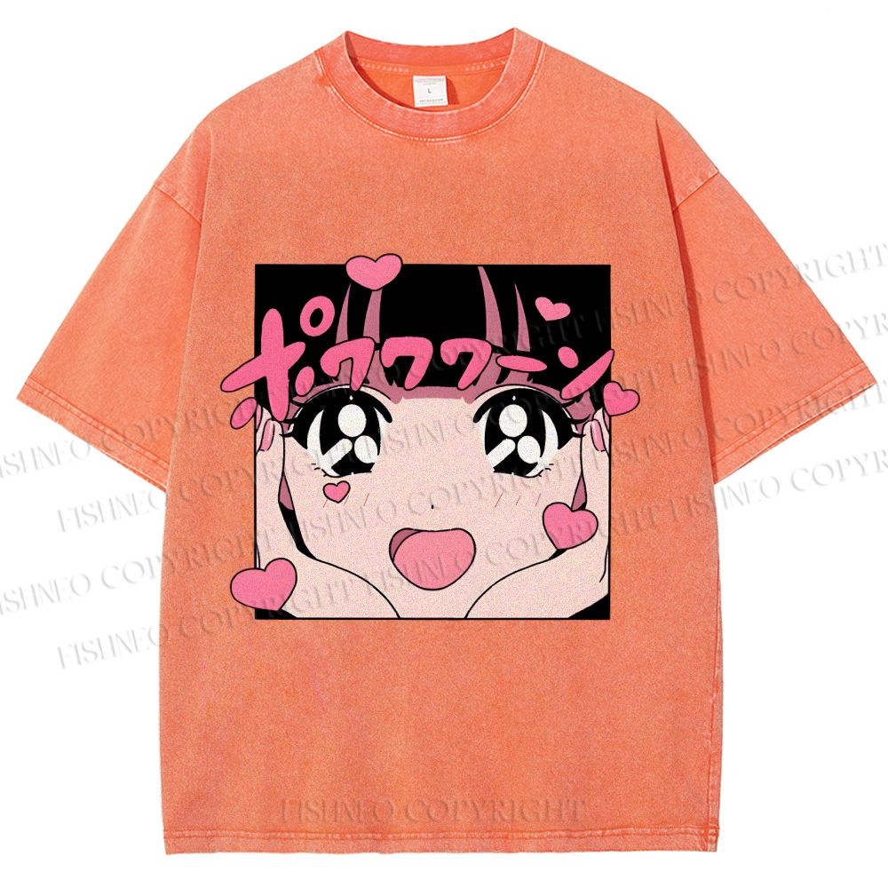 Unisex Vintage Japanese Anime Printed Washed Tee