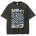 Unisex Vintage Japanese Koi Fish Printed Washed Tee